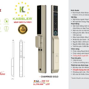 Khoá thông minh cửa nhôm Kassler KL-599 VF CHAMPAGE GOLD APP