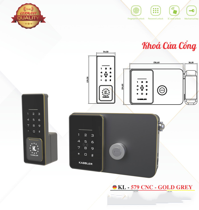 Khóa thông minh Kassler KL - 579CNC GOLD GREY