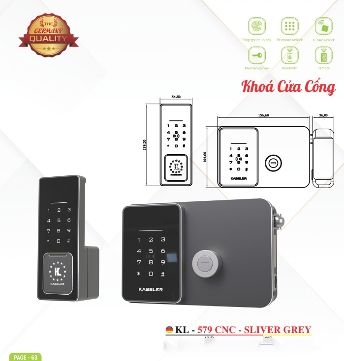 Khóa thông minh Kassler KL - 579CNC SILVER GREY