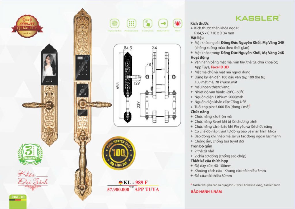 Khóa thông minh cửa biệt thự tân cổ điển Kassler KL - 989 F