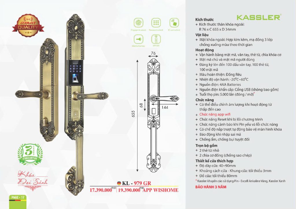 Khóa thông minh Kassler KL - 979 GR