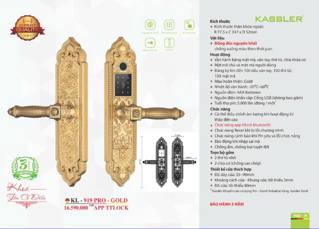 Khóa thông minh Kassler KL - 919 PRO GOLD