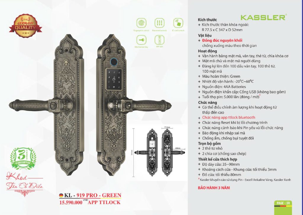Khóa thông minh Kassler KL - 919 PRO GREEN