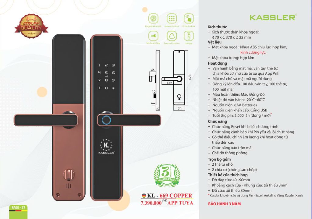 Khóa thông minh Kassler KL - 669 copper