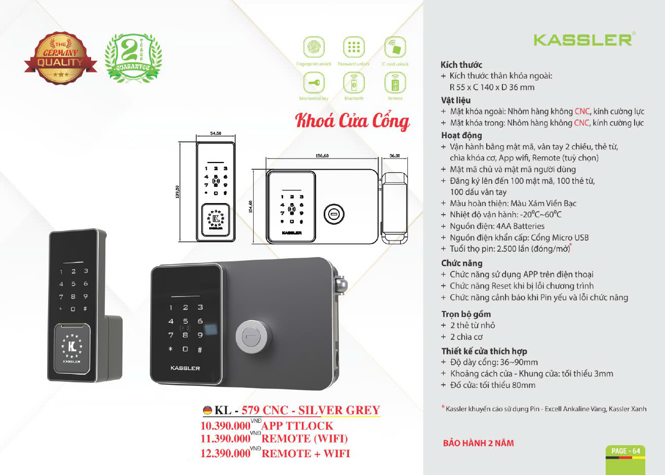 Khóa thông minh Kassler KL - 579CNC SILVER GREY