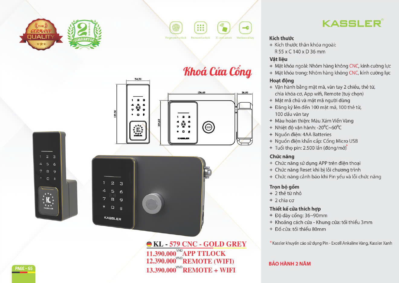 Khóa thông minh Kassler KL - 579CNC GOLD GREY